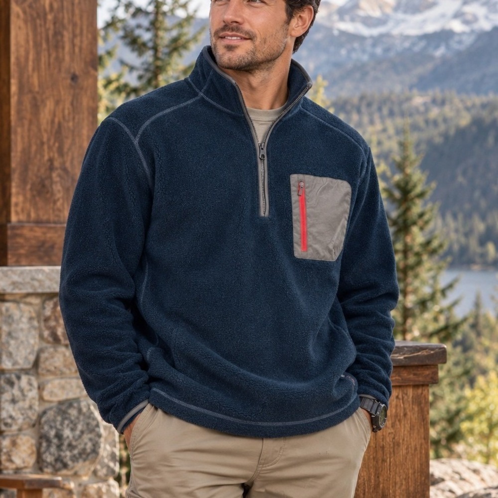 G.H. Bass Explorer XXL Fleece Pullover Quarter Zip Blue Gorpcore Outdoor